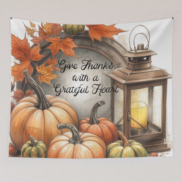 Item preview, Grateful Heart Glow: Rustic Lantern & Watercolor Pumpkin Still Life designed and sold by VibranPalette.