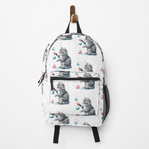 Item preview, Small gray tabby cat playing with pastel colored Christmas tree balls designed and sold by LiskoDesign.