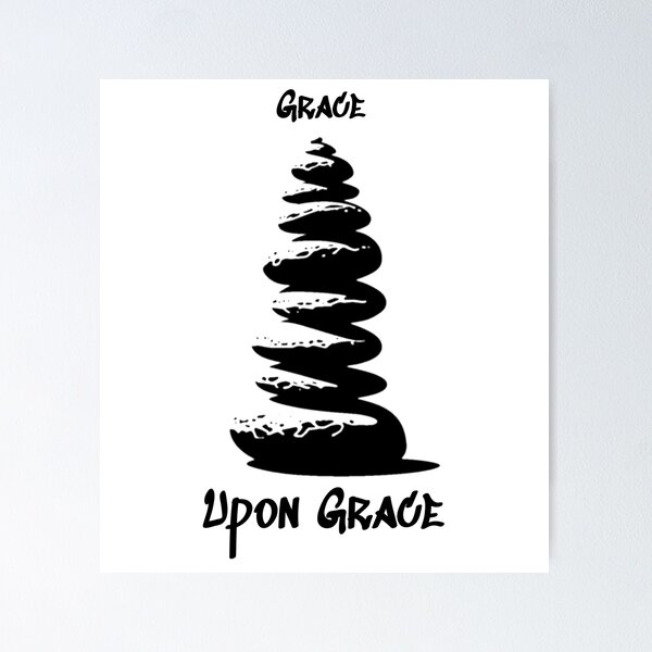 Item preview, Modern Christian Abstract Pebble Art – Grace Upon Grace Bible Verse John 1:16 | black rough pebble designed and sold by ZechJohnRB.