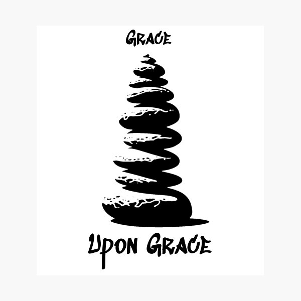 Item preview, Modern Christian Abstract Pebble Art – Grace Upon Grace Bible Verse John 1:16 | black rough pebble designed and sold by ZechJohnRB.