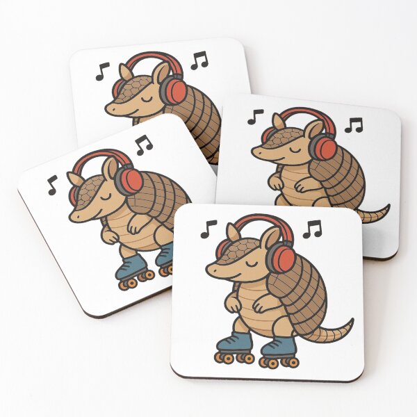 Item preview, Roller Skating Armadillo with Headphones – Fun Cartoon Animal designed and sold by Confuzz1ed.