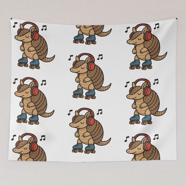 Item preview, Roller Skating Armadillo with Headphones – Fun Cartoon Animal designed and sold by Confuzz1ed.