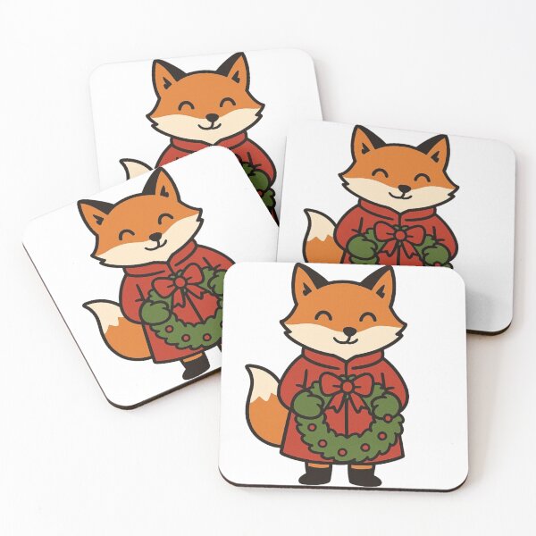 Item preview, Fox in Red Coat Holding Christmas Wreath – Festive Winter Character designed and sold by Confuzz1ed.