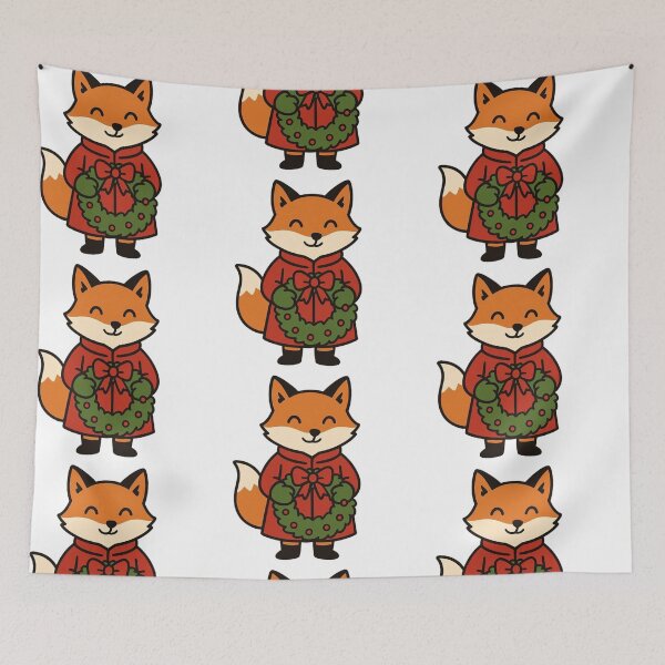 Item preview, Fox in Red Coat Holding Christmas Wreath – Festive Winter Character designed and sold by Confuzz1ed.