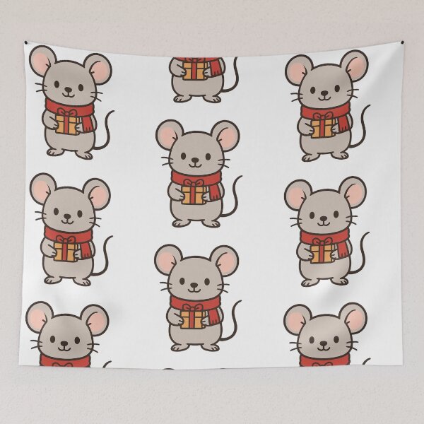 Item preview, Tiny Mouse with Red Scarf and Christmas Gift – Cute Festive Character designed and sold by Confuzz1ed.