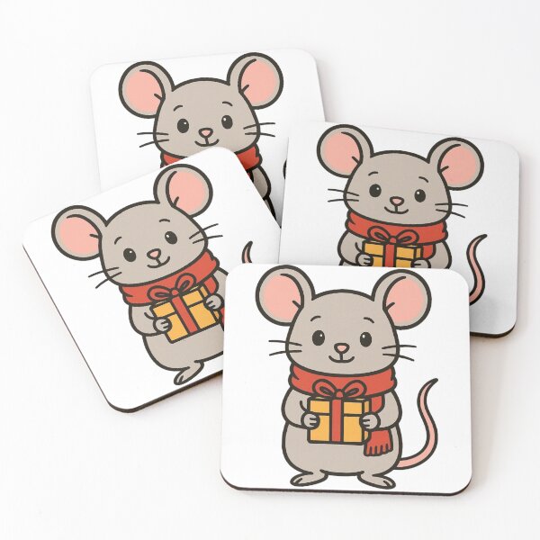 Item preview, Christmas Mouse with Red Scarf and Gift designed and sold by Confuzz1ed.