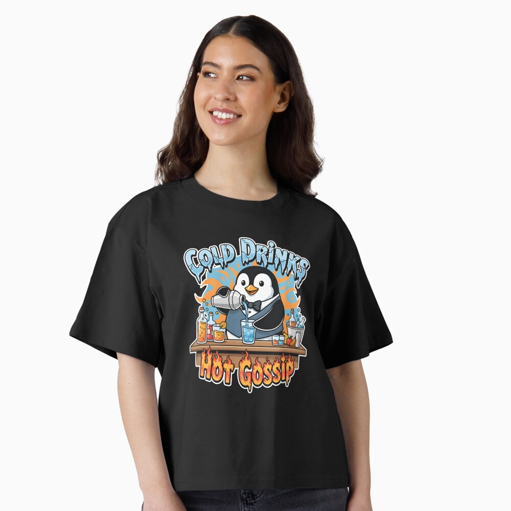 Boxy T-Shirt Bartender Cold Drinks Hot Gossip Penguin Boxy T-Shirt