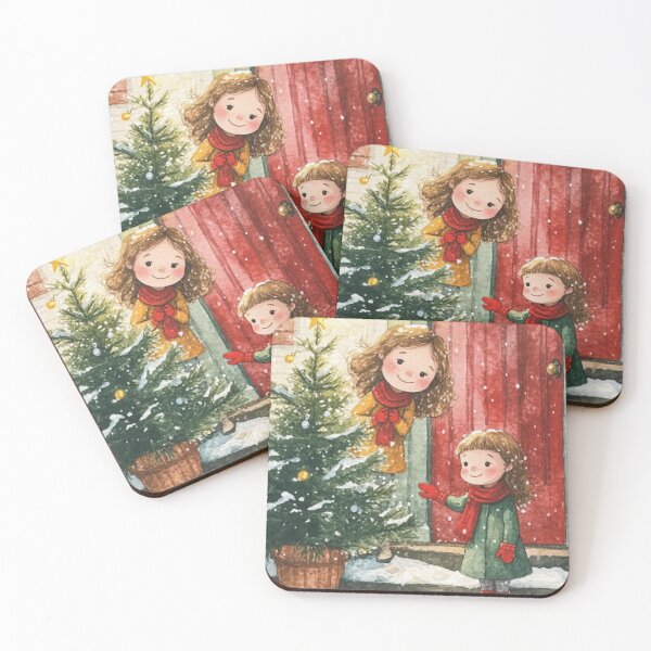 Item preview, Little girls and pine tree - winter holidays designed and sold by Dali RB.