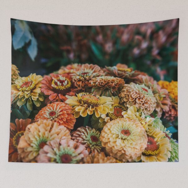 Item preview, Zinnia Blooms in Warm Hues at a Hokuto Florist in Yamanashi Prefecture, Japan designed and sold by Pix4Japan.