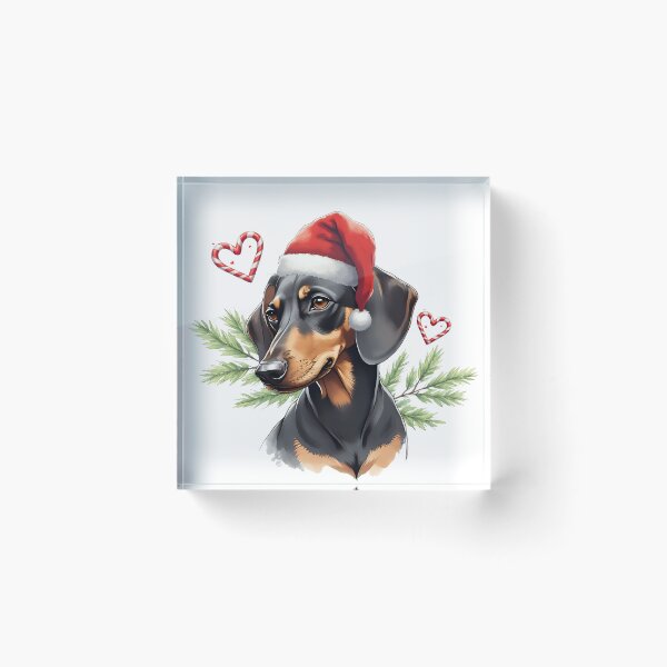 Item preview, Dachshund dog with Santa hat and Candy cane hearts designed and sold by GloriannaCenter.