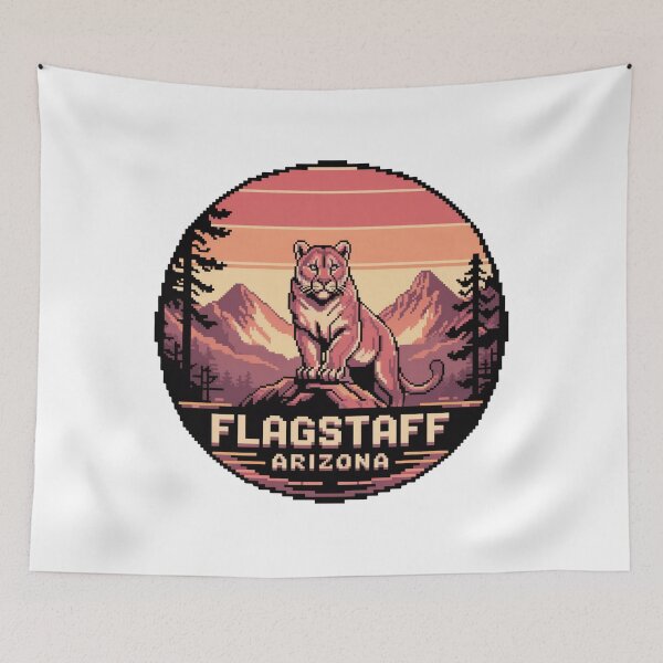 Item preview, Flagstaff Arizona Pixel Art Cougar on Rock | Retro Sunset Mountain Landscape Wildlife Design designed and sold by CircinusStore.