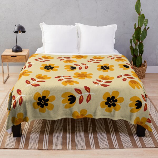 Item preview, Modern Floral Pattern – Warm Yellow and Red Flowers on Beige Background designed and sold by DaVinciFeather.