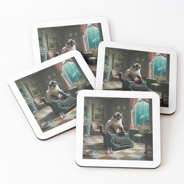 Item preview, Typewriter Cat Hybrid | Surreal Study Scene designed and sold by PictorialWhimsy.