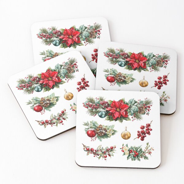 Item preview, Watercolor Poinsettia and Berries Christmas Clipart Set designed and sold by Anastasiia Yurevych.