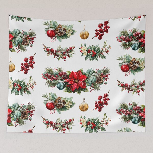 Item preview, Watercolor Poinsettia and Berries Christmas Clipart Set designed and sold by Anastasiia Yurevych.