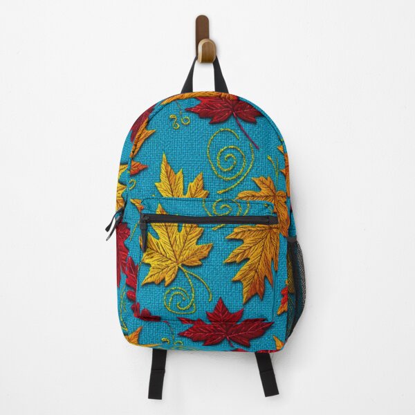 Item preview, Autumn Leaves Maple Pattern Embroidery Harvest Rustic Turquoise designed and sold by JOSTH.