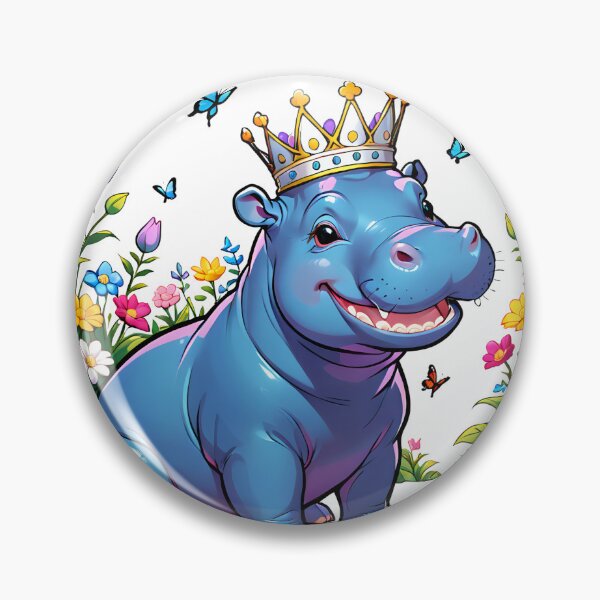 Item preview, The smiling hippo king in a flower garden. designed and sold by MissYouONLY.