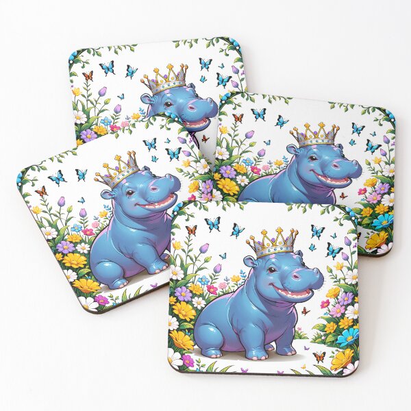 Item preview, The smiling hippo king in a flower garden. designed and sold by MissYouONLY.