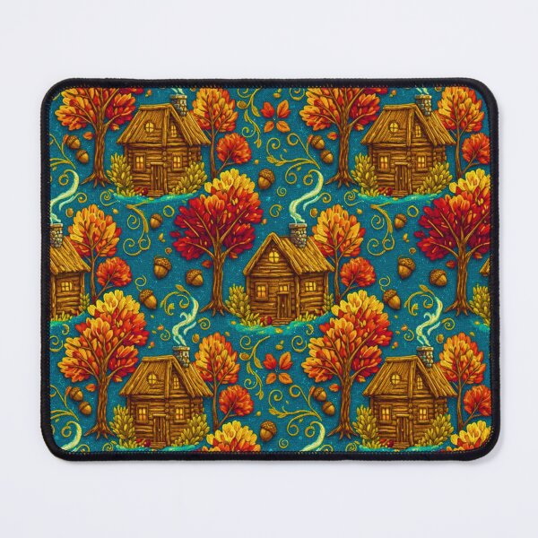 Item preview, Cabin Autumn Pattern Forest Rustic Winter Cottagecore Blue designed and sold by JOSTH.