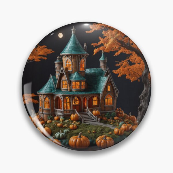 Aperçu de l'œuvre Manoir d'automne : maison gothique et citrouilles en pleine gloire automnale créée et vendue par Agnes-Creative.