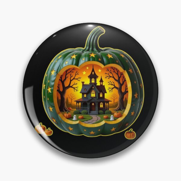 Item preview, Cozy Horror: Green Pumpkin Diorama with Haunted House and Cute Ghosts designed and sold by Agnes-Creative.