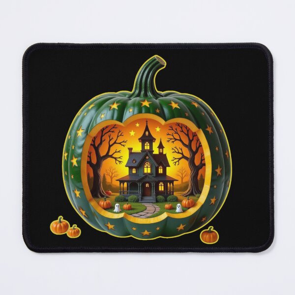 Item preview, Cozy Horror: Green Pumpkin Diorama with Haunted House and Cute Ghosts designed and sold by Agnes-Creative.