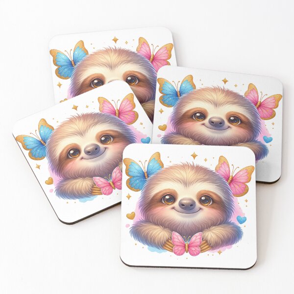 Item preview, Smiling Sloth with Butterflies Illustration designed and sold by ArtfulWeave.