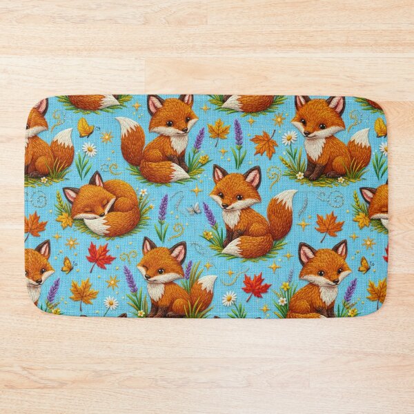 Item preview, Fox Autumn Pattern Cottagecore Animal Forest Leaves Lavender Blue designed and sold by JOSTH.