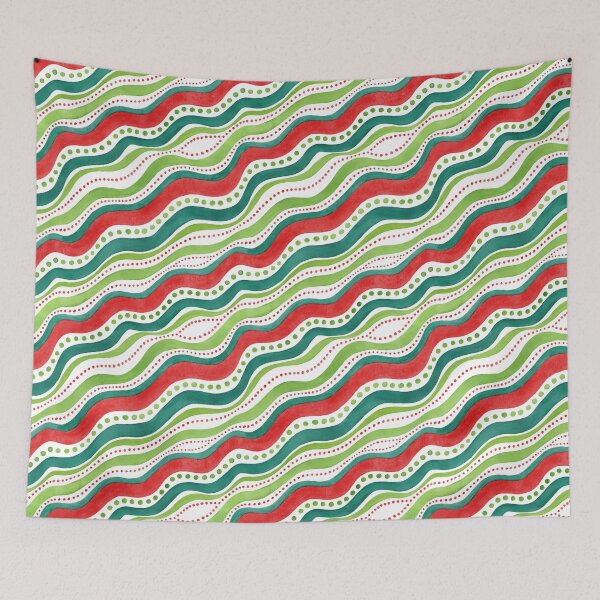 Item preview, Festive green and red curvy lines with dots designed and sold by Lyubava.