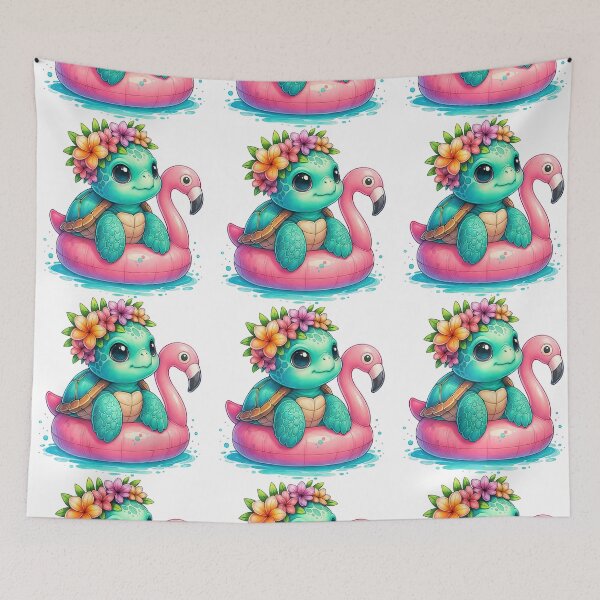 Item preview, Cute Baby Sea Turtle with Flamingo Float designed and sold by ArtfulWeave.