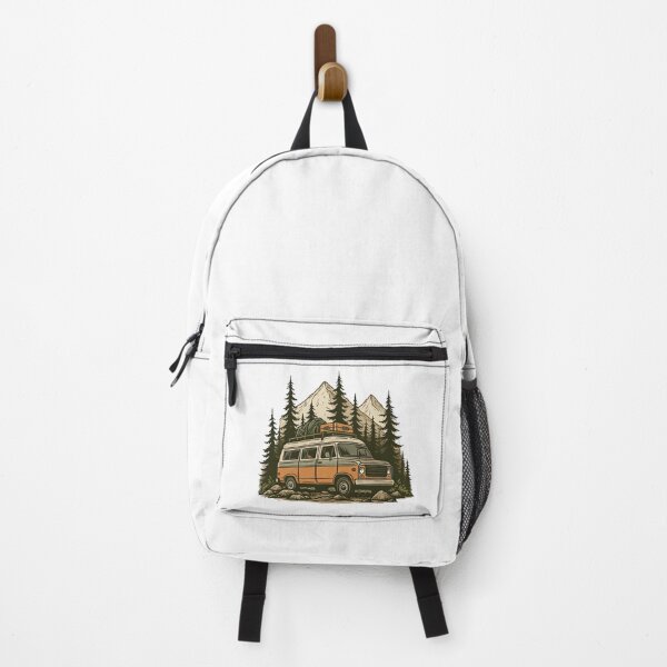 Item preview, Retro Camper Van in Mountain Forest Illustration designed and sold by ArtfulWeave.