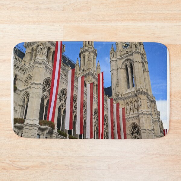 Item preview, Vienna's Town Hall with Austrian flags, Rathaus, Vienna. Austria. designed and sold by goceris.