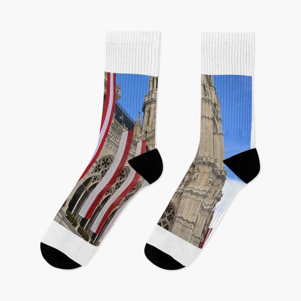 Item preview, Vienna's Town Hall with Austrian flags, Rathaus, Vienna. Austria. designed and sold by goceris.