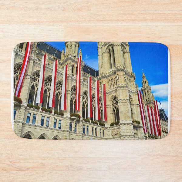 Item preview, Vienna's Town Hall with Austrian flags on the wall, Rathaus, Vienna. Austria. designed and sold by goceris.