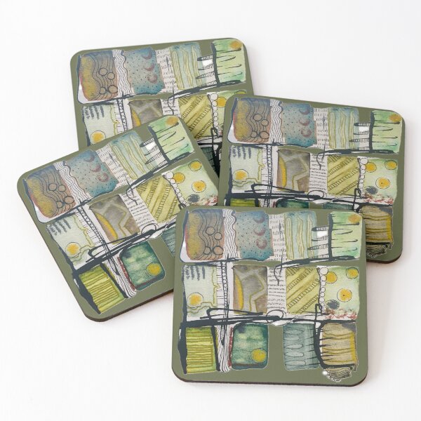 Item preview, Cool abstract rectangles in muted green gold designed and sold by Kandoart.