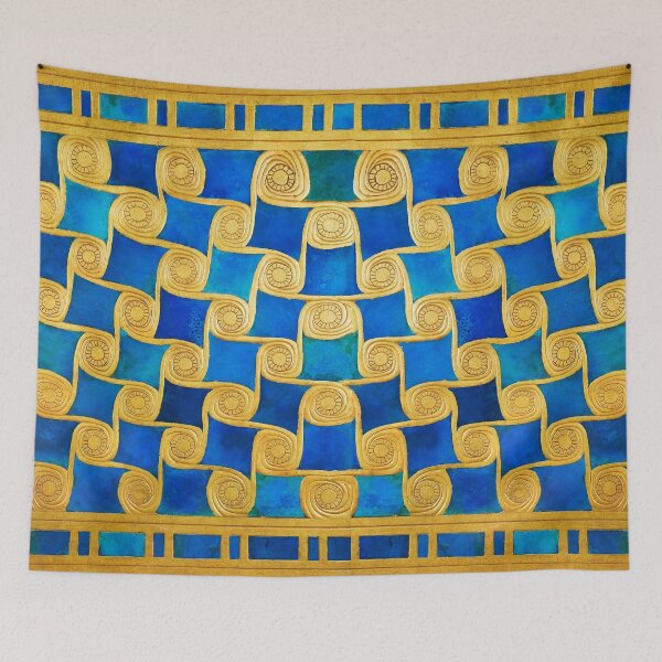 Item preview, ANTIQUE EGYPTIAN GEOMETRIC DECOR,SUN IN SKY BLUE GOLD YELLOW PATTERN designed and sold by BulganLumini.