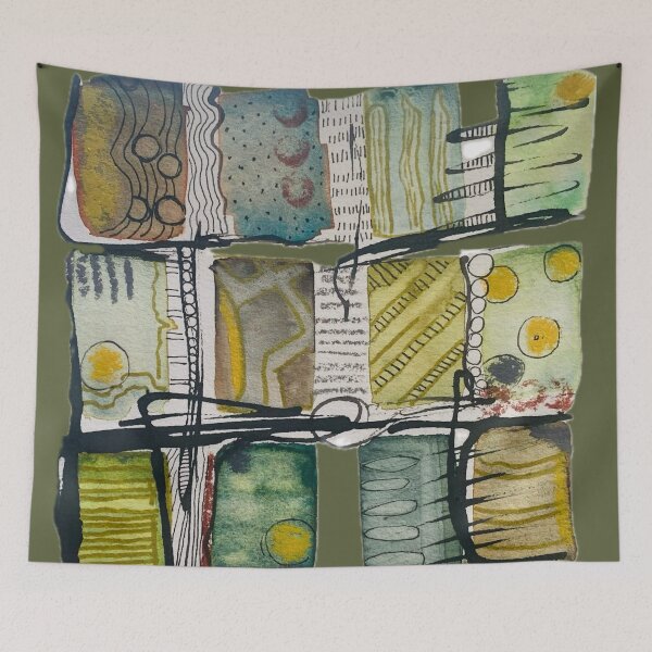 Item preview, Cool abstract rectangles in muted green gold designed and sold by Kandoart.