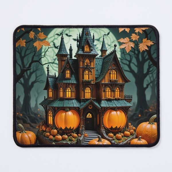 Item preview, Cozy Gothic: Haunted Mansion with Pumpkins under the Full Moon Glow designed and sold by Agnes-Creative.