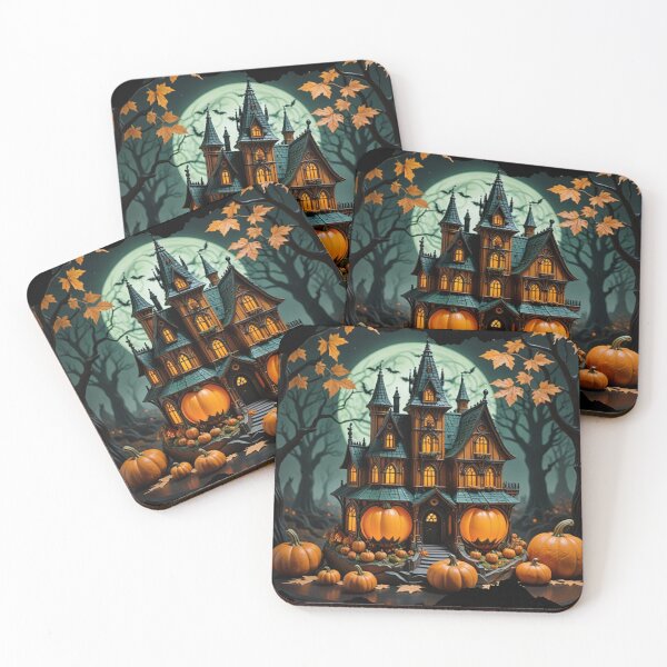 Item preview, Cozy Gothic: Haunted Mansion with Pumpkins under the Full Moon Glow designed and sold by Agnes-Creative.