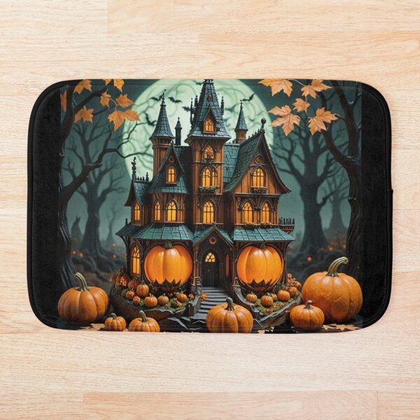 Item preview, Cozy Gothic: Haunted Mansion with Pumpkins under the Full Moon Glow designed and sold by Agnes-Creative.