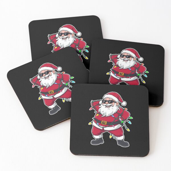 Item preview, Funny Dab Santa Illustration | Cool Santa Claus Tangled in Colorful Christmas Lights on Black Background designed and sold by PixelVibe782.