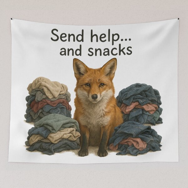 Item preview, Fox "Send help . . . and snacks" designed and sold by thehaywirehoney.