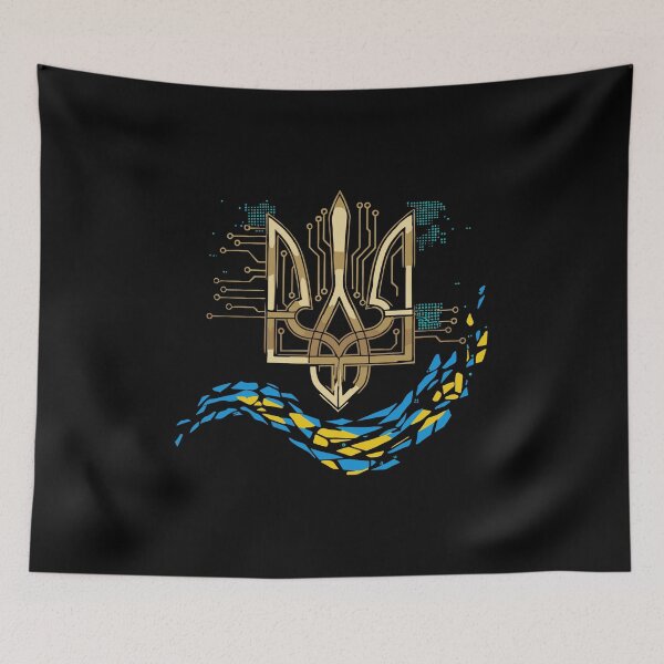Artikelvorschau, Cyber Tryzub mit ukrainischen Flaggenelementen entworfen und verkauft von RGShirtWorks.