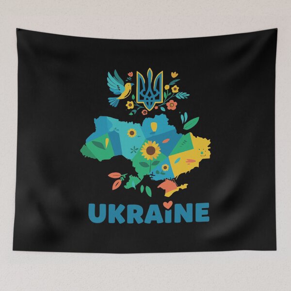 Item preview, Peaceful Ukraine Map with Trident and Flowers designed and sold by RGShirtWorks.