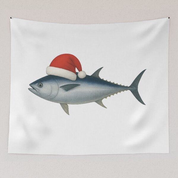 Item preview, “Tuna the Season!” – Festive Bluefin Atlantic Tuna in a Santa Hat designed and sold by Pokah79.
