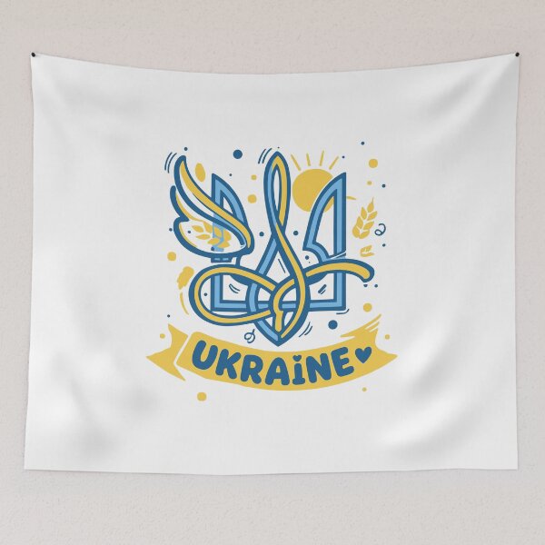 Artikelvorschau, Ukraine Tryzub Emblem mit Banner entworfen und verkauft von RGShirtWorks.
