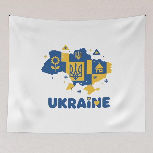 Item preview, Stylized Ukraine Map with National Symbols and Text designed and sold by RGShirtWorks.