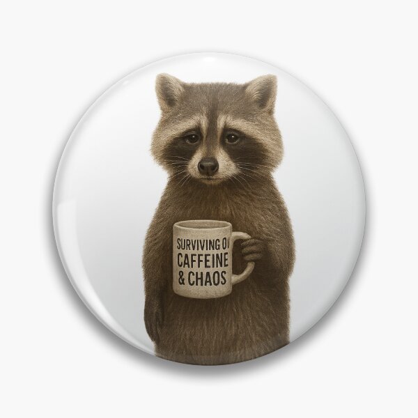 Item preview, Raccoon "Surviving on Caffeine and Chaos" designed and sold by thehaywirehoney.