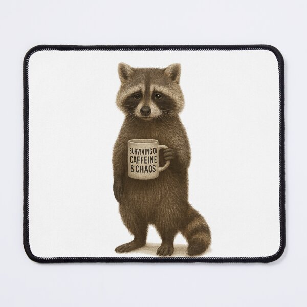 Item preview, Raccoon "Surviving on Caffeine and Chaos" designed and sold by thehaywirehoney.