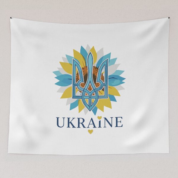 Artikelvorschau, Ukraine Solidarität Tryzub Sonnenblumen-Emblem entworfen und verkauft von RGShirtWorks.
